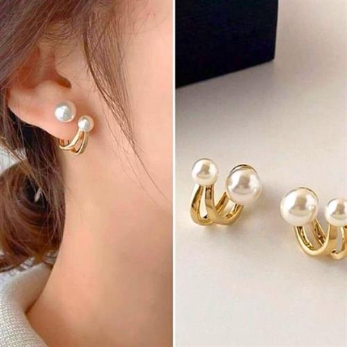 Beautiful Double Pearl Golden Earrings - 