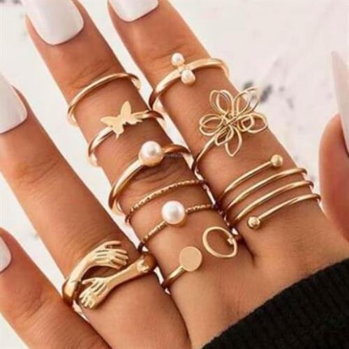 Set of 9 Gold Plated Korean Rings - 