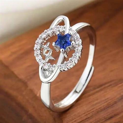 Silver Saturn Blue Star Diamond Ring - 